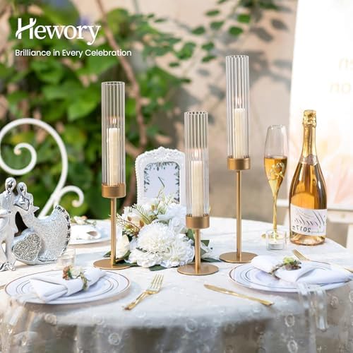 Hewory Gold Hurricane Candle Holder: 3PCS Candlestick Holders for Decor