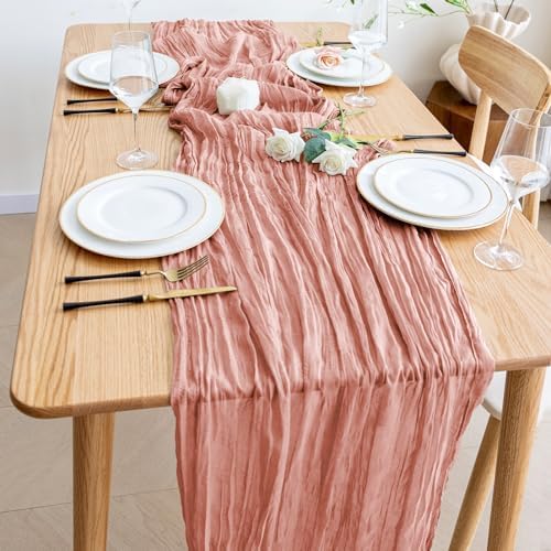 Wokceer Cheesecloth Table Runner Dark Rose 10FT Boho Gauze Runner, 2 Pack