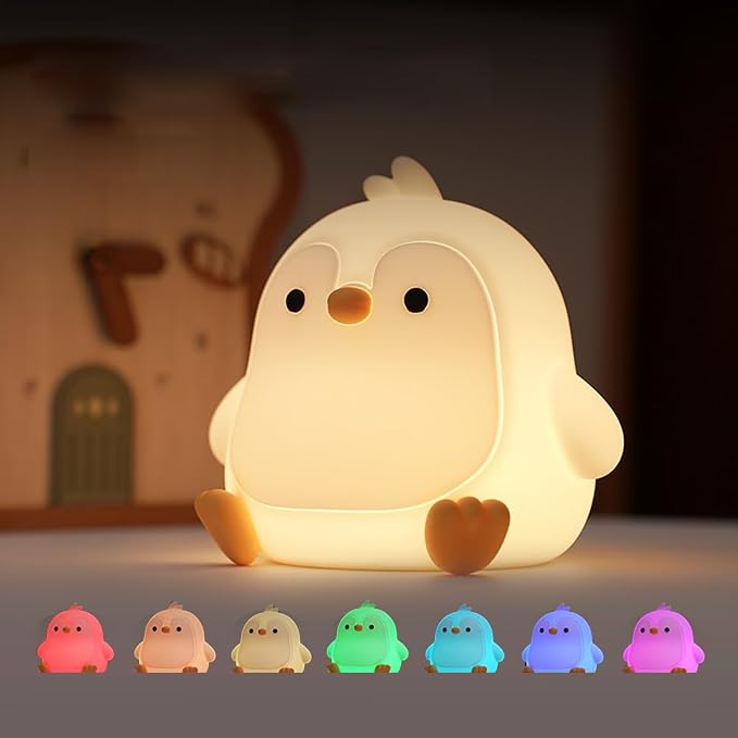 Penguin Night Light for Adults,Dimmable Cute Silicone Animal Nightlight with 7 Colors and 30min Timer Penguin Lamp, Rechargeable Bedside Touch Lamp for Kawaii Room Decor