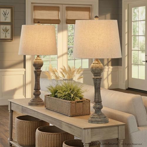 Grandview Gallery Winston 32" Poly Table Lamp Set of 2, Desk Lamp, Bedside Lamps for Night Stands, Nightstand Lamp, Small Lamp, Small Table Lamps for Living Room Set of 2 (Reclaimed Grey Polyresin)