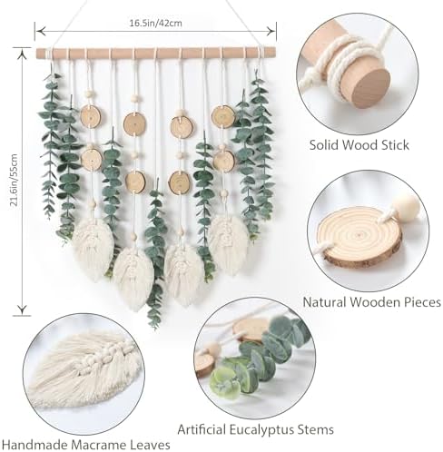 Artificial Eucalyptus Wall Hanging Faux Greenery Decor with Macrame Leaves