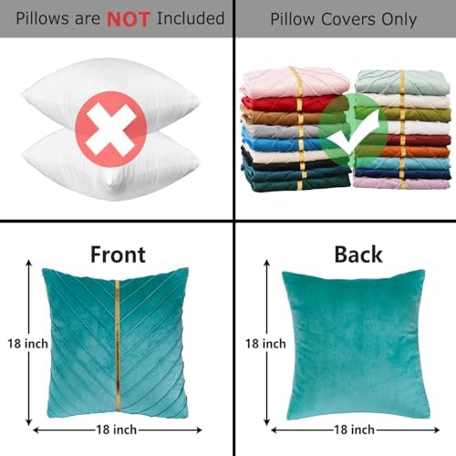 Velvet Throw Pillow Covers 18x18 Pack of 2 Gold Decor Aqua Green
