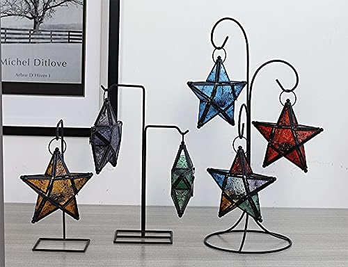 Sziqiqi Glass Star Tealight Lantern, Hanging Star Candle Holder, Green