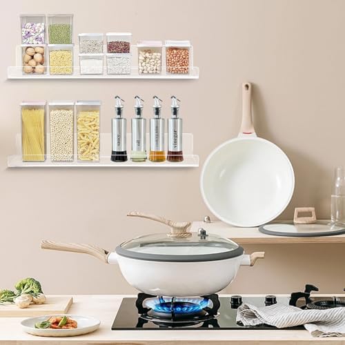 Dezzer 4 Pack Acrylic Shelves for Wall, 15" Clear Acrylic Floating Shelves for Bathroom Bedroom, Invisible Bookshelf Wall Ledge Storage Shelf Books Perfume Toys Action Figure Display Shelves