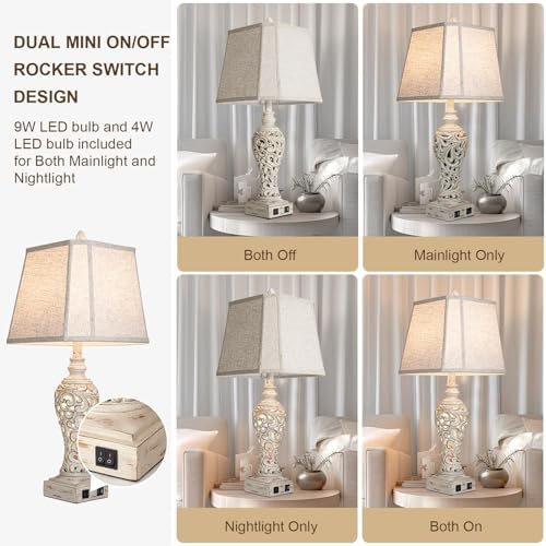 LuxSight Collection 28.5" Table Lamps Set of 2 with Nightlight for Bedroom