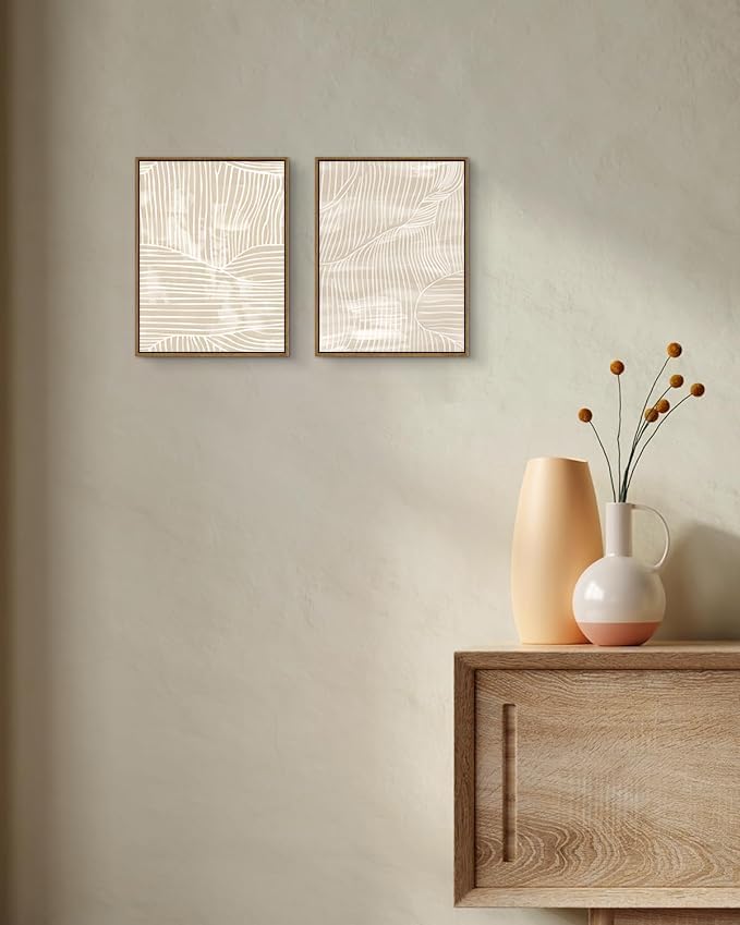 2 Pack Minimalist Neutral Boho Line Art Framed Canvas Wall Art 12″×16″ | Ready to Hang, Fade-resistant, Suitable for Living Room Kitchen Bedroom Bathroom Decor, HD Print, Minimalist Lover