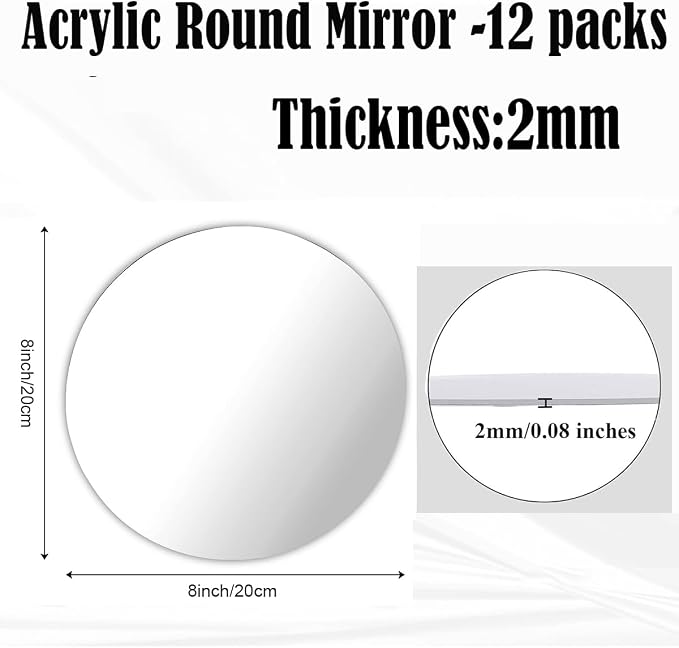 12 Pack Acrylic Round Mirrors Centerpiece for Table 8inch Circle Mirror Plate Candle Mirror Trays for Wedding Table Centerpieces Craft DIY Flowers Vase Decorations