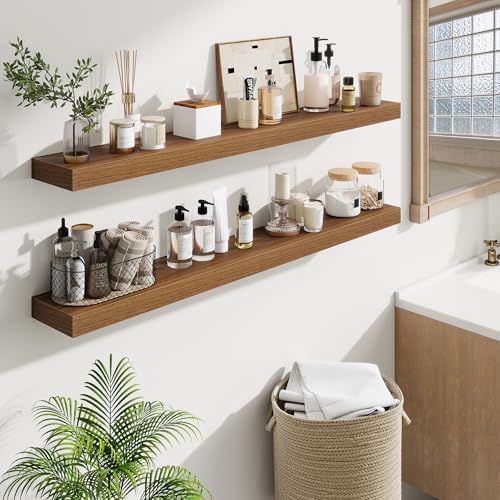 Fun Memories Floating Shelves 48 Inch, Extra Large Wood Shelf Set of 2, Hanging Wall Shelves for Bathroom, Living Room, Kitchen, Bedroom, Walnut