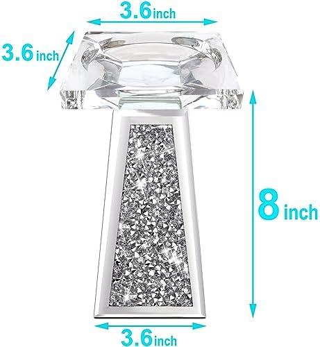 Wocred 2 Piece Candlestick Holders for Holding Pillar Candles, Crystal Crushed Diamond Candle Holders Set Decor for Dinning Room, Silver Glass Votive Candle Holders for Table Centerpiece(8”)