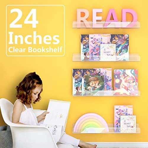 2 Packs 24 inches Clear Acrylic Shelves,Book Shelf for wall