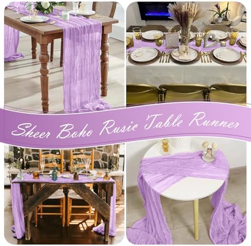 15 Pack Lavender Cheesecloth Table Runner 17 x 108 inch Cheese Cloth Table Runners 9ft Lavender Table Runner Rustic Romantic Sheer Gauze Runner for Wedding Party Baby Shower Table Decoration