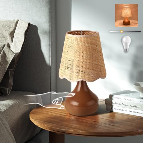 Ziqqeelam Brown Small Bedside Table Lamp for Bedroom, Farmhouse Bedroom Lamps for Nightstand,