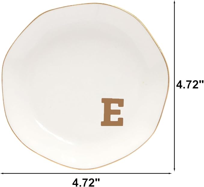 Ceramic Jewelry Tray Initial Ring Dish Personalized E-Monogrammed Engagement Wedding Gifts,Decorative Jewelry Holder for Birthday Mother's Day Christmas for Women, Ceramic White 4.5" (E)