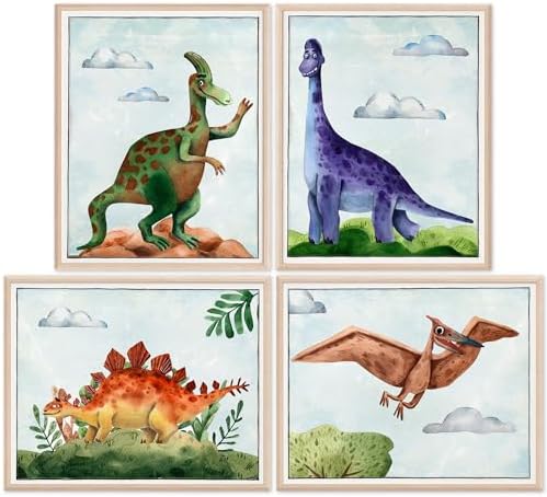 DREAM BIG PRINTABLES Friendly Dinosaur Art Prints (Set of 4) - Unframed - 11x14 | Delightful and Playful Art Prints | Room Decor for Young Explorers and Paleontology Enthusiasts | Living Room Decor