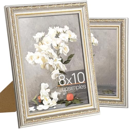 upsimples Vintage 8x10 Picture Frame, Antique White and Gold Frames, 2 Pack