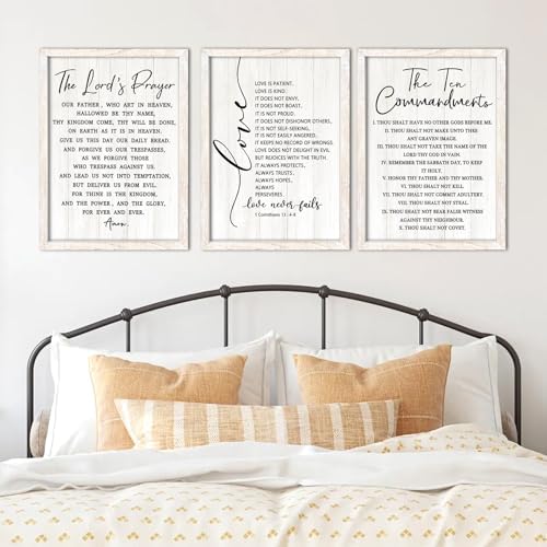 Vintage Rustic Bible Verse Framed Wall Art Set of 3, 11''×16'' Positive Religious Christian Quotes Sign for God Jesus Christ Prayer, Retro Cottagecore Holy Inspirational Catholic Scripture Decor