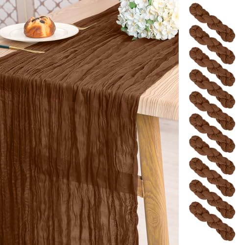 10 Pack Brown Cheesecloth Table Runner Long,21.5 x 120 Inch
