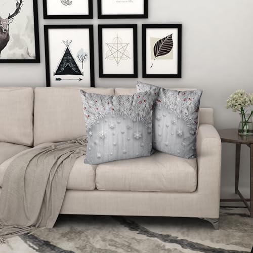 Giwawa Winter Snowflakes Pillow Covers Set of 2 20x20 Inch Christmas Falling Snow Xmas Tree Berries Decorative Farmhouse Throw Cushion Cases for Sofa Couch Porch Indoor Outdoor Holiday Patio