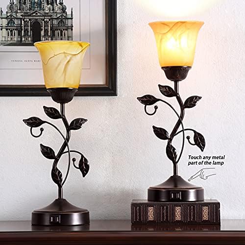 Touch Control Leaf Vintage Table Lamp with 3-Way Dimmable 2 USB C+A Ports