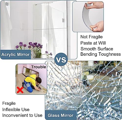 JUNEBRUSHS 8 Pack Self Adhesive Acrylic Mirror, 12x16 Inch Mirror Tiles | Flexible Sheets Wall Stickers, Frameless Small Mirror, 2MM Thick Mirror