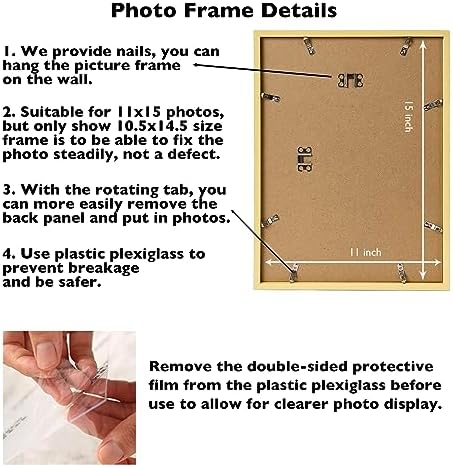 JCJMY 11x15 Gold Picture Frame Set of 6, Horizontal and Vertical Formats for Wall Hanging, 11 x 15 Wall Gallery Poster Photo Frames with Shatter Resistant Plexiglass, 6 Pack, Gold
