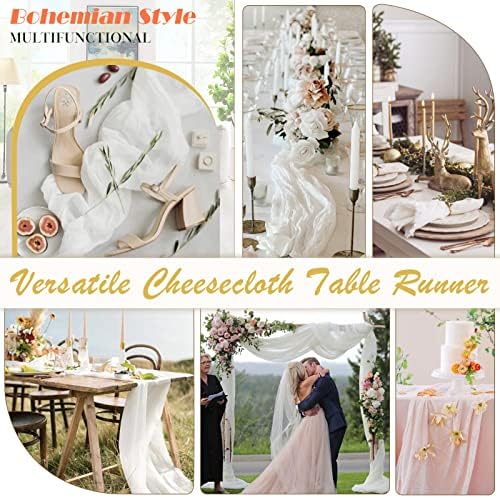 White Cheesecloth Table Runner 6 Pack 35" Boho Gauze Runner 120 inches Long Runner Rustic Sheer Fabric Bulk for Baby Shower Wedding Bridal Birthday Party Table Decorations