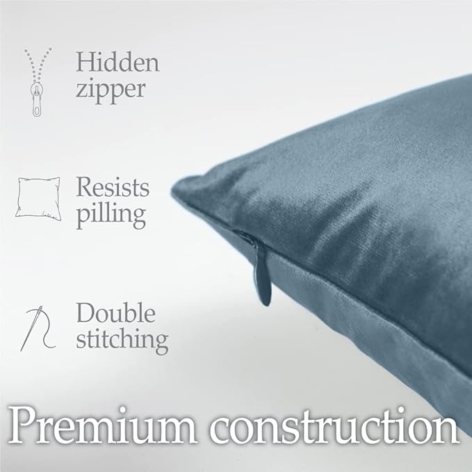 lalaLOOM Velvet Throw Pillow Covers, Set of 2, 18x18 Stone Blue