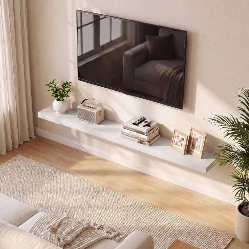 Fun Memories 67 Inch Fireplace Mantel Set of 2, Long Floating Shelf for Bedroom|Living Room, Wall Mounted Farmhouse Display with Invisible Heavy Duty Metal Bracket, White