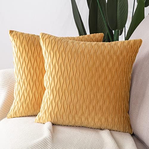MADIZZ Set of 2 Super Soft Velvet Decorative Throw Pillow Covers 26x26 inch Gold Square with Texture Luxury Style Cushion Case European Pillow Shell for Sofa Bedroom
