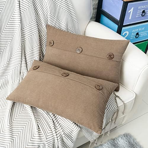 HWY 50 Taupe Chenille Throw Pillow Covers 12x20 Inch Buttons Pack of 2