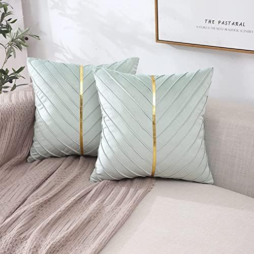 Velvet Throw Pillow Covers 20x20 Pack of 2 Gold Decor Mint Green