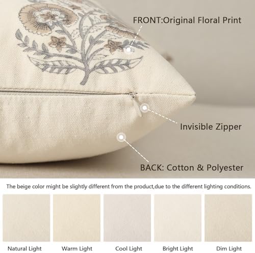 Vintage Floral Euro Sham Fall Pillow Covers 26x26 Set of 2 Patterned Accent Decorative Cushion Covers Modern Farmhouse Throw Pillow Covers for Bed Sofa Couch Chair Living Room Home Decor, Light Brown