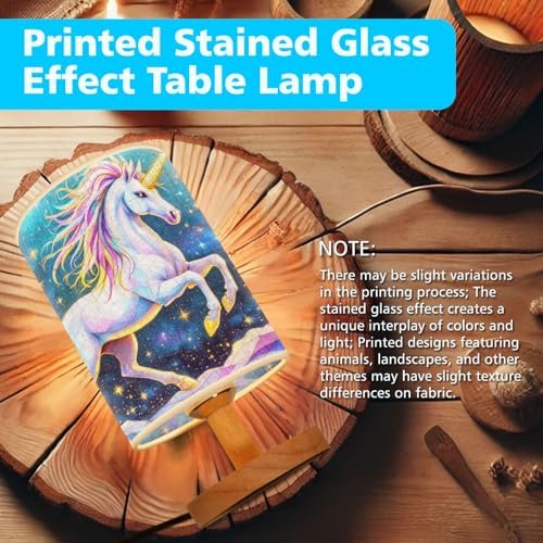 Unicorn Table Lamp LED 3-Color Pressed Bedside, Unicorn Shade Lamp with Wood Base for Bedroom Living Room Desk Office TL01