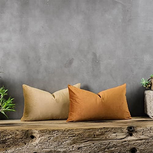 Burnt Orange Soft Lumbar Velvet Throw Pillow Covers 16x24 inch Set of 2 for Sofa Couch Bed Living Room Decorative Luxury Solid Rectangle Cushion Covers Case with Zipper