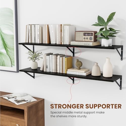Heimlove 48W x 12D Deep Floating Shelves Set of 2 Black