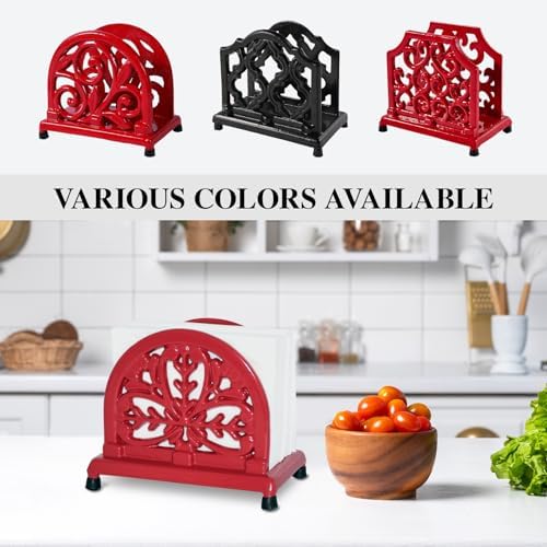 JOGREFUL Cast Iron Napkin Holder, Kitchen Organizer Mistletoe Pattern Red
