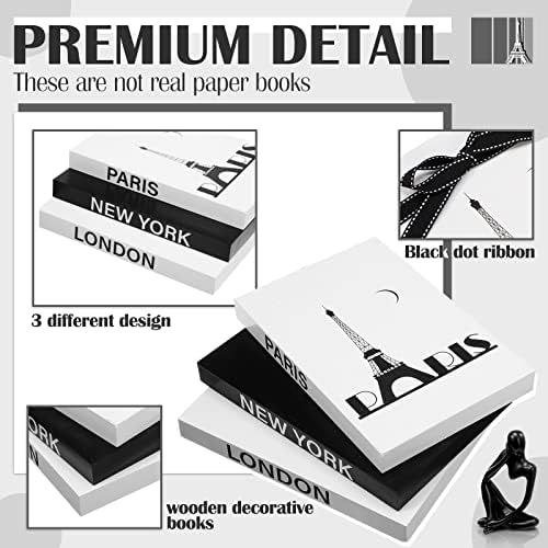 Wesiti 4 Pcs Decorative Books for Home Decor with Resin Statue Thinker Decoration Wooden Farmhouse Stacked Books Modern Decorative Bookends Stack for Tables Shelf Decor(Black)