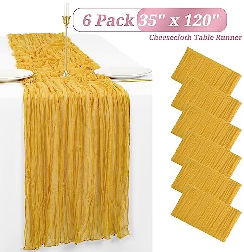 6 Pack Gold Cheesecloth Table Runner, Extra Wide 35x120 Inch