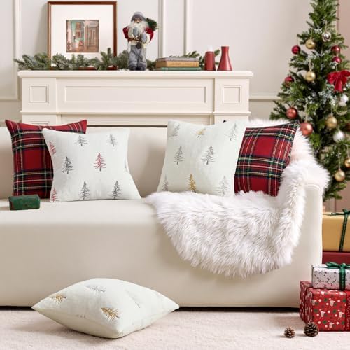 MIULEE Christmas Decorative Faux Fur Pillow Covers 20x20 Inch White Gold