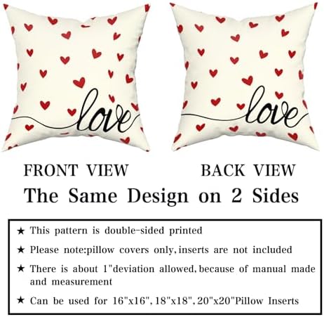 Giwawa Valentines Day Pillow Covers Set of 2 White Love Hearts Throw Pillowcases Romantic Double Sided Decorative Cotton Square Cushion Covers 16x16inch for Sofa Couch Bedding Wedding Anniversary