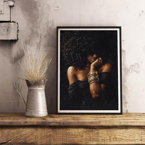 Black Woman Canvas Wall Art Abstract Girl Portrait Poster, 16"x24" Unframed | Fashion Black Girl Wall Art, Trendy African American Sexy Women Canvas Poster, Afro Artwork for Living Room Bedroom Decor