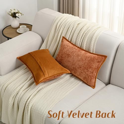 FUTEI Pack of 2 Chenille Soft Throw Pillow Covers 12x20 Inch, Rust