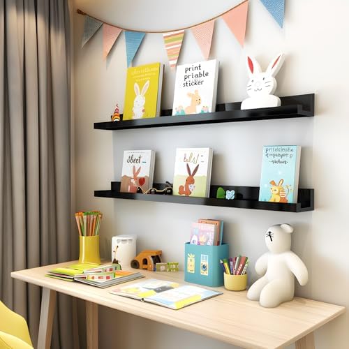 LaVie Home 35.4-Inch Black Floating Shelves for Wall Storage Set of 4 - Modern Minimalist Picture Ledge Shelf Wall Decor for Kitchen, Bedroom, Bathroom, and Living Room, Large Floating Shelves