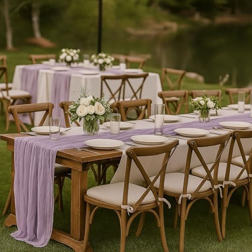6 Pack Lilac 10FT Purple Cheesecloth Table Runner –120 Inch Boho Gauze Table Runners for Spring Wedding, Birthday, Fairy Garden Bridal Shower Decor