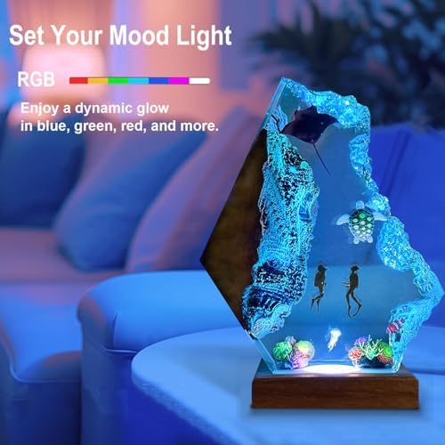 Handmade Scuba Diving Resin Ocean Lamp with Woodden Base