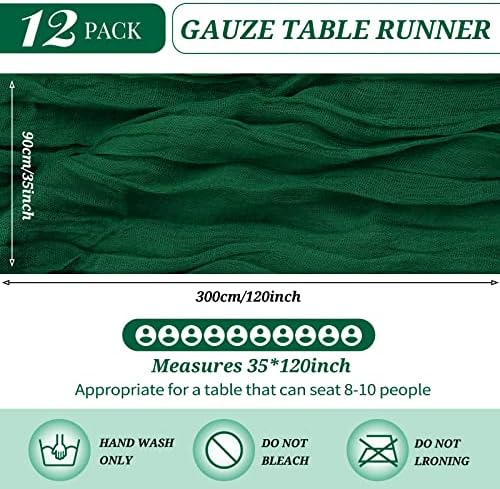 YMHPRIDE 12 Pack Cheesecloth Table Runner 35x120in Dark Green Table Runner