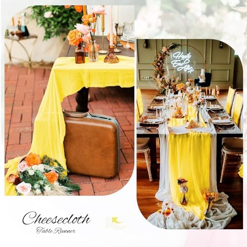 10 Pack Yellow Cheesecloth Table Runner, Extra Wide 35x120 Inch