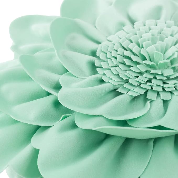 JWH Round Flower Pillow Cover with Insert Decorative Floral Velvet Pillowcase for Bedroom Bed Couch Living Room 14 Inch Mint Green