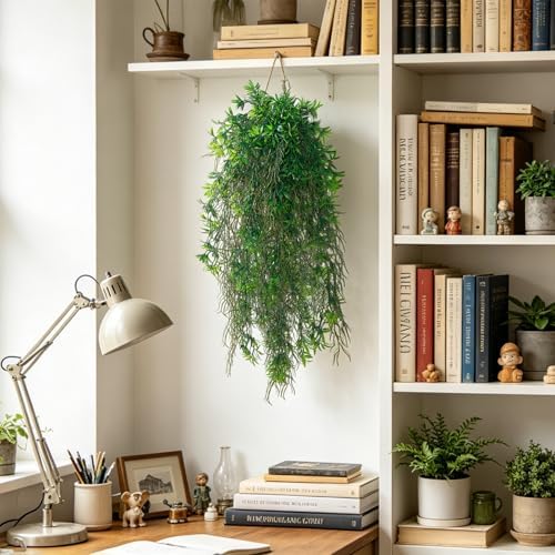 dallisten 4Pcs Fake Hanging Fern Plants for Outdoors, UV Resistant Artificial Ferns Greenery Vines Faux Trailing Plants for Indoor Wall Porch Wedding Boho Home Garden Decor(4PCS DeepGreen Ferns)