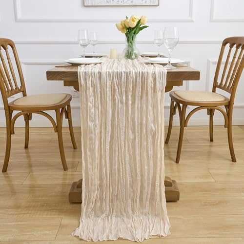 Asee'm 2pcs Beige Cheesecloth Table Runner Summer 10FT Boho Gauze Rustic
